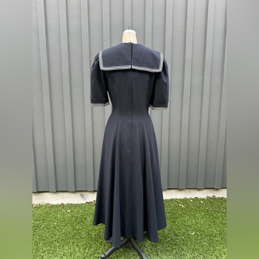 Vintage 1980s “American Design” Black Sailor Fuku Collar Short Sleeve Maxi Dress - Picture 5 of 15